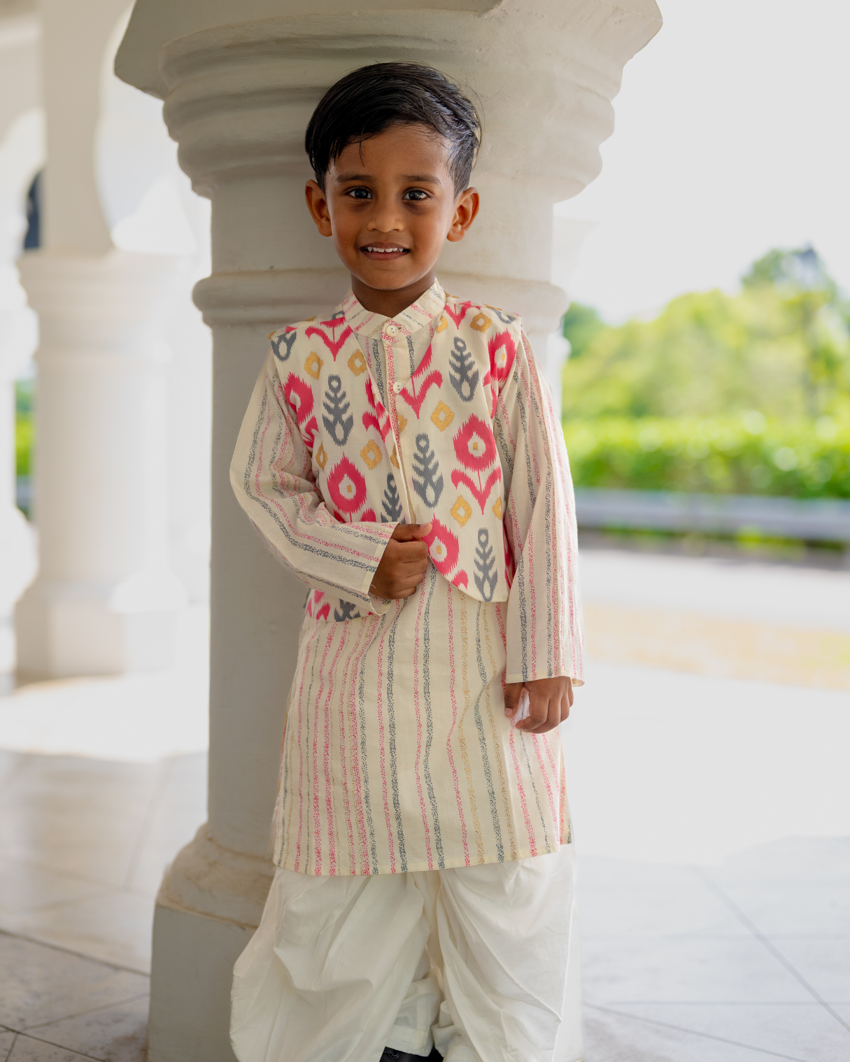 NIMBU | Gul Pink Boys Kurta Dhoti Jacket in Cotton
