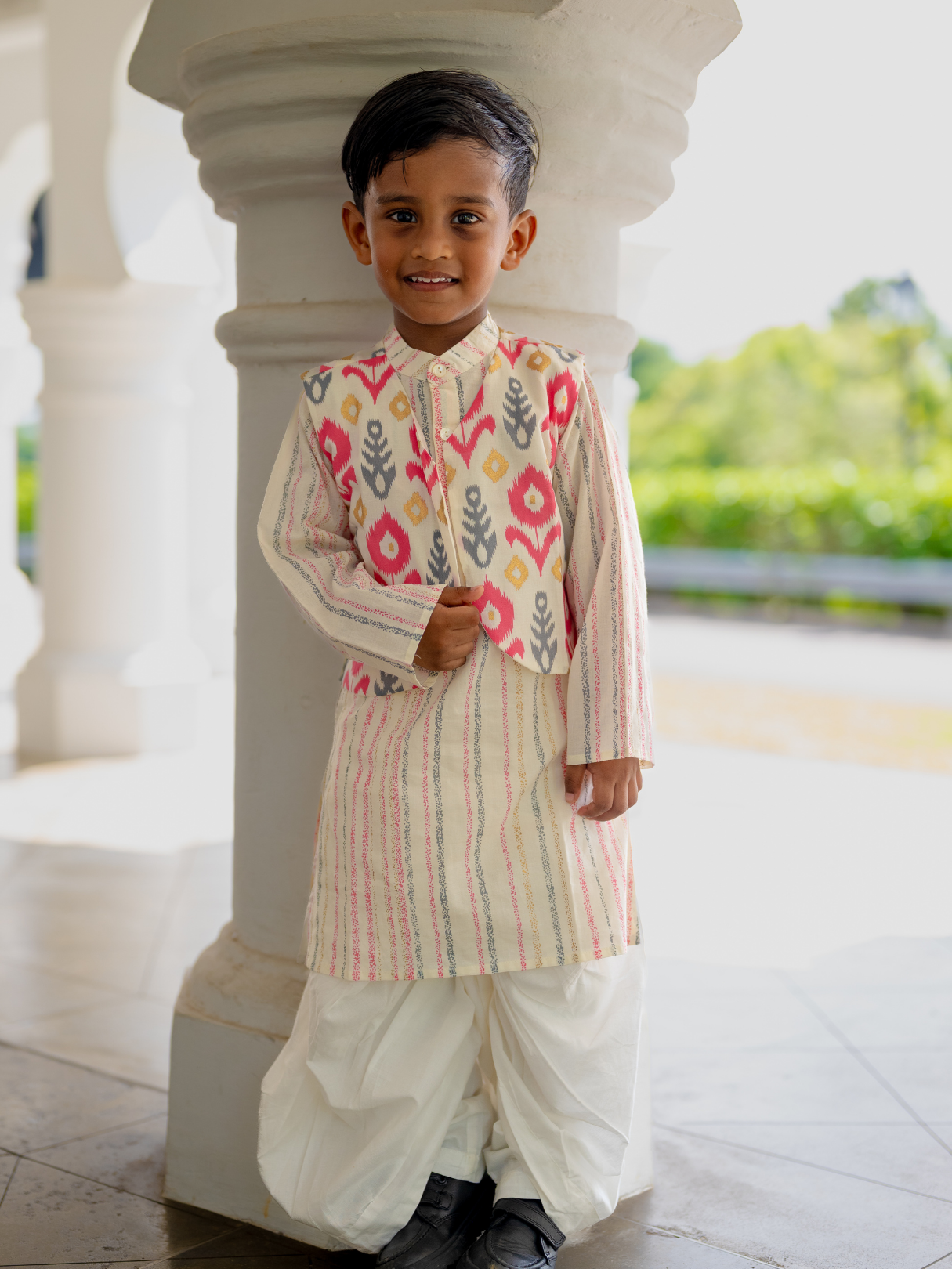 NIMBU | Gul Pink Boys Kurta Dhoti Jacket in Cotton