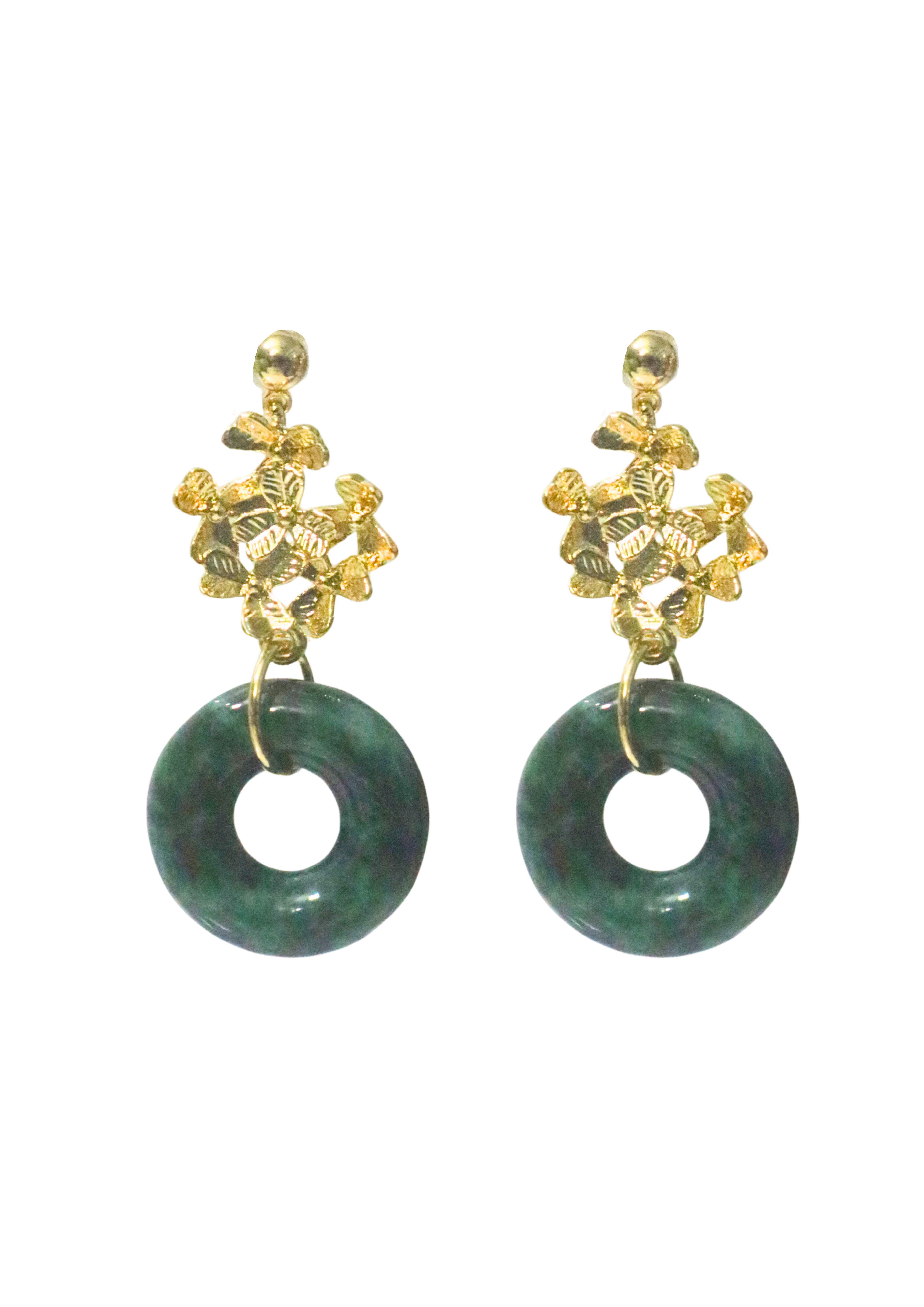 THE ANTECEDENT STORE | E - Burmese Jade Donut S1 - Flower Bouquet Earrings (Dark Green)