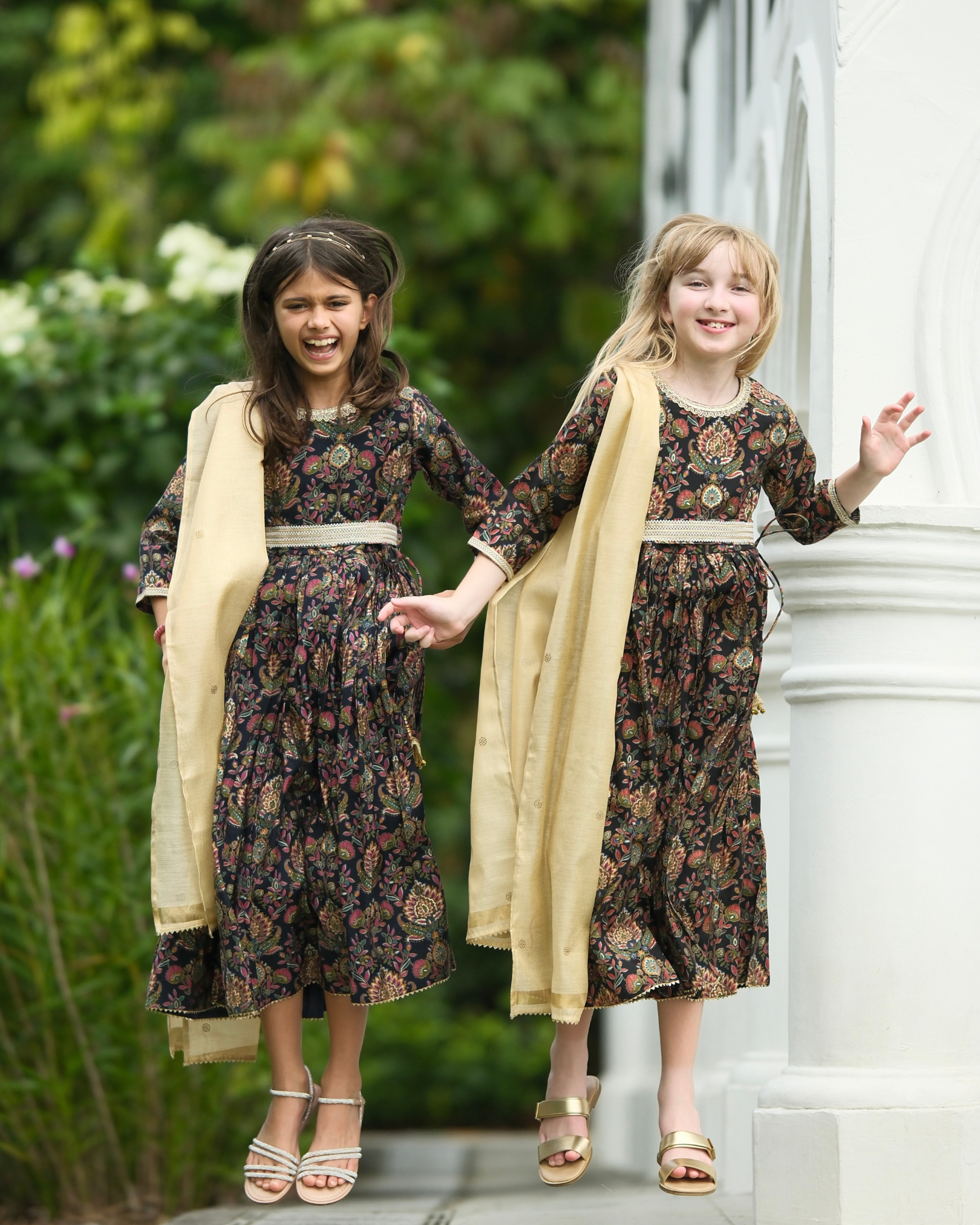 NIMBU | Nama Girls Black Anarkali Gown Dress In Red Floral