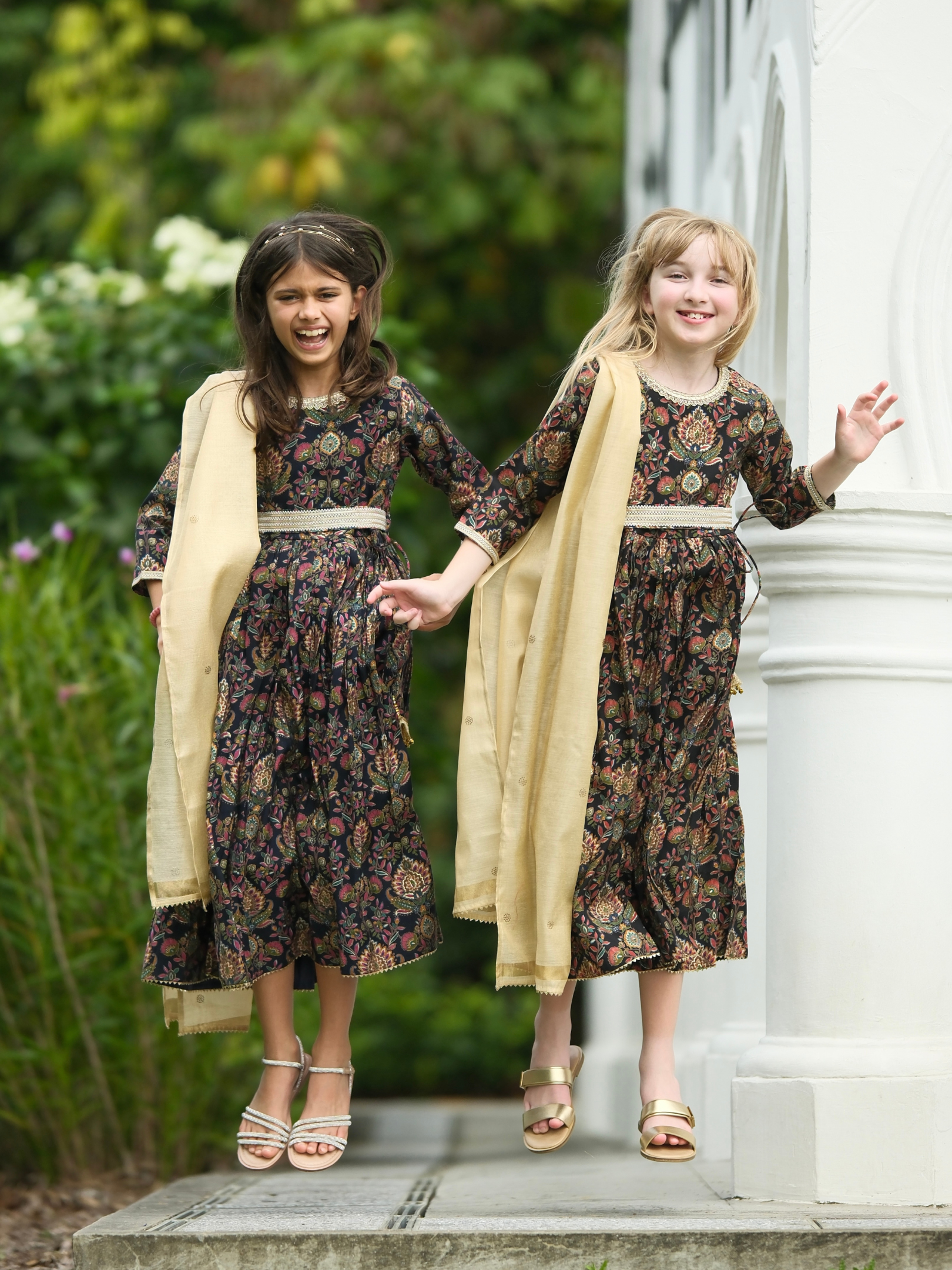 NIMBU | Nama Girls Black Anarkali Gown Dress In Red Floral