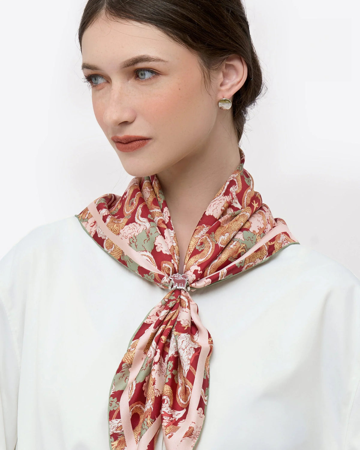 STUDIO QILING | Dragon Scarlet Indigo Double Side Silk Scarf 65
