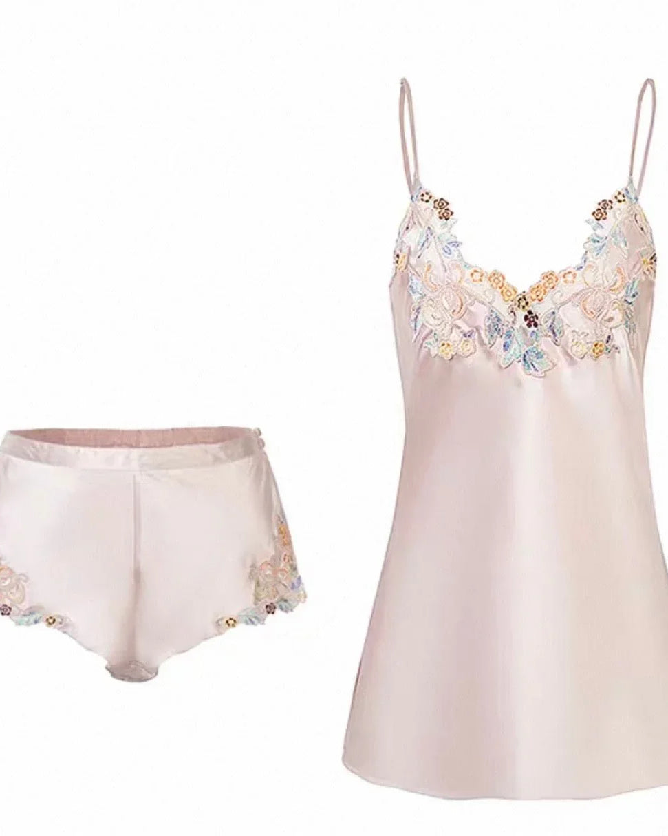 BELLS & BIRDS | Florentine Mulberry Silk Cami Set (Rose)
