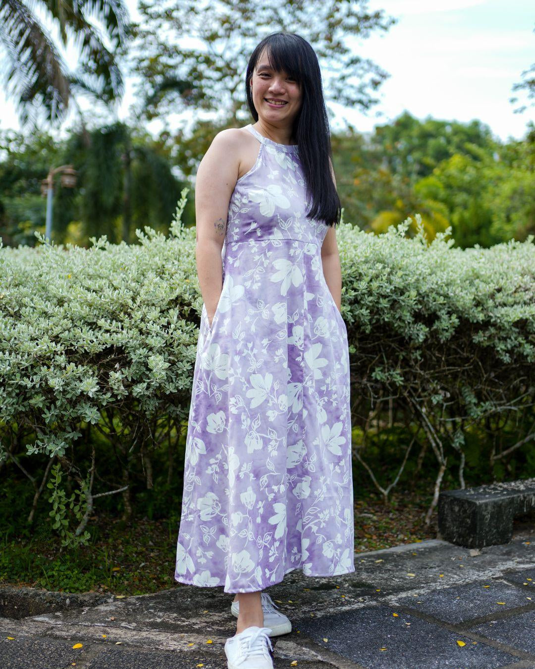 NIMBU | Eden Lavender Purple Women's Long Halter Dress in Muslin Cotton