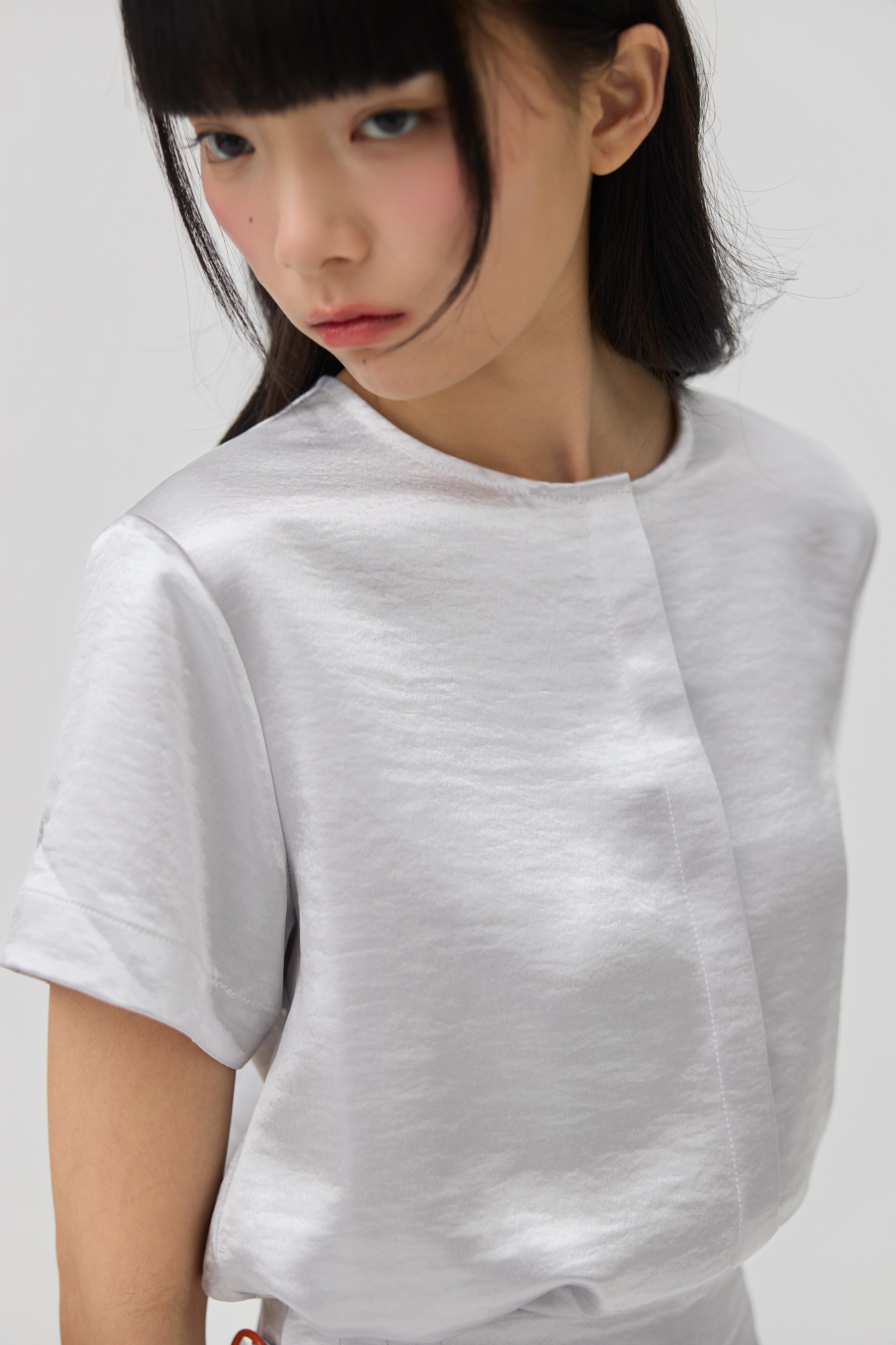3EIGHTH | Nimai 2-Way Scarf Top In Silver Satin
