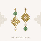 THE ANTECEDENT STORE | Asymmetrical Auspicious Motif Green Aventurine Earrings
