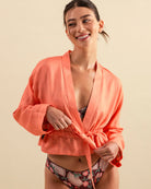 STUDIO QILING | Golden Peaches Coral Reversible Cropped Kimono