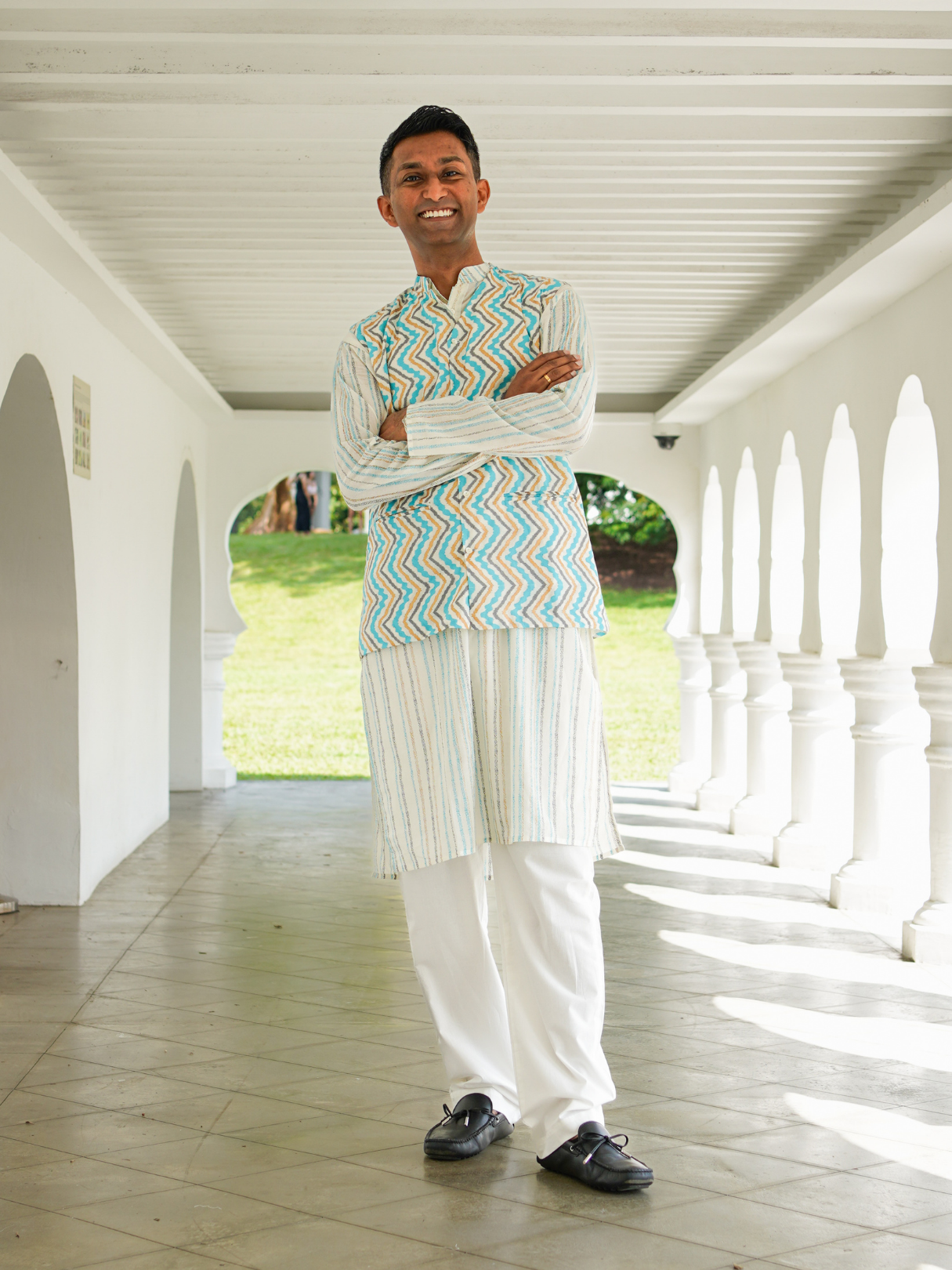 NIMBU | Gul Blue Men's Kurta Pajama Jacket Set In Cotton