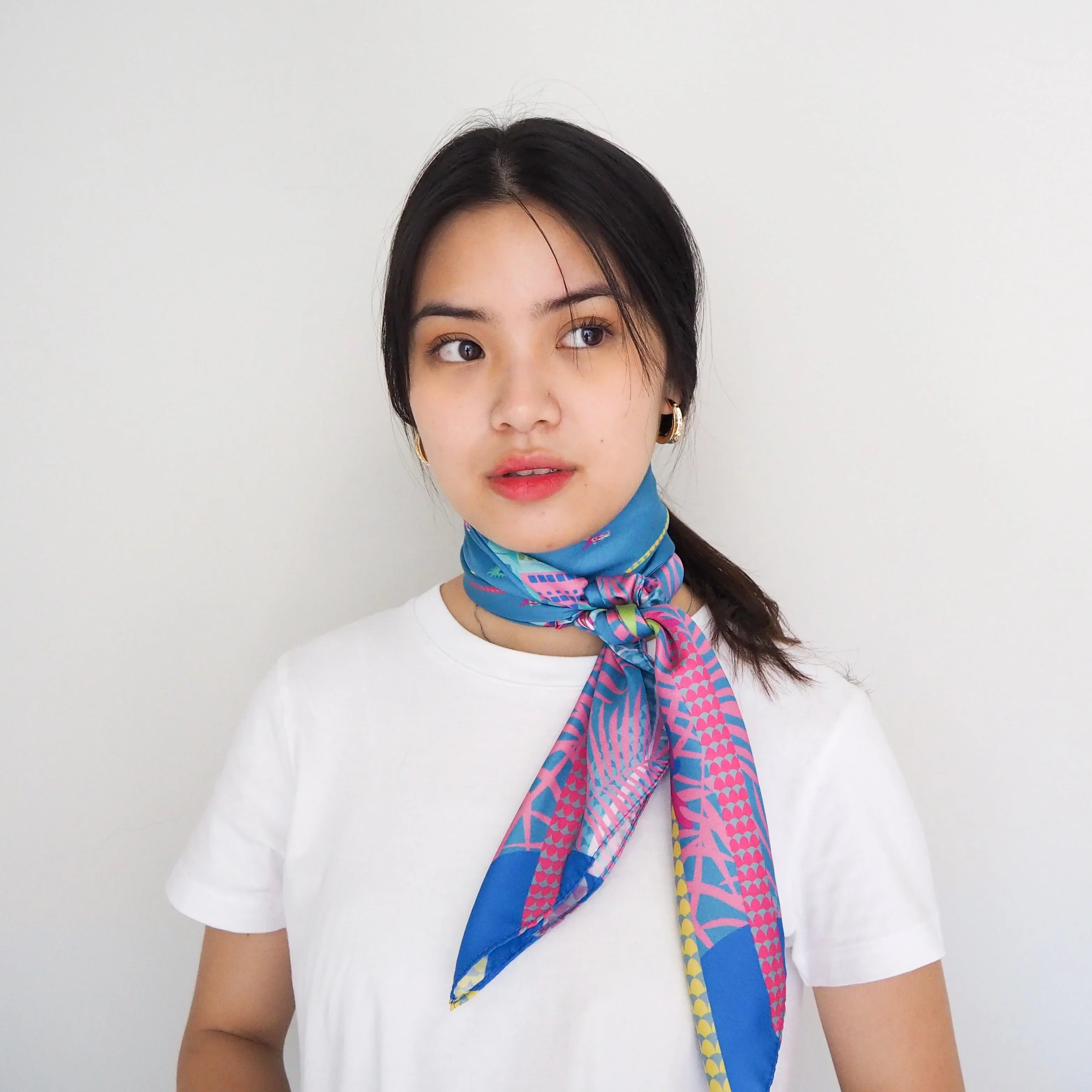 BINARY STYLE | Dragons On Singapore Water Silk Square Scarf 87X87 cm