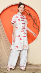KANZI COLLECTION | Grey Floral Cheongsam Pant Set