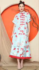 KANZI COLLECTION | Blue Floral Cheongsam Skirt Set
