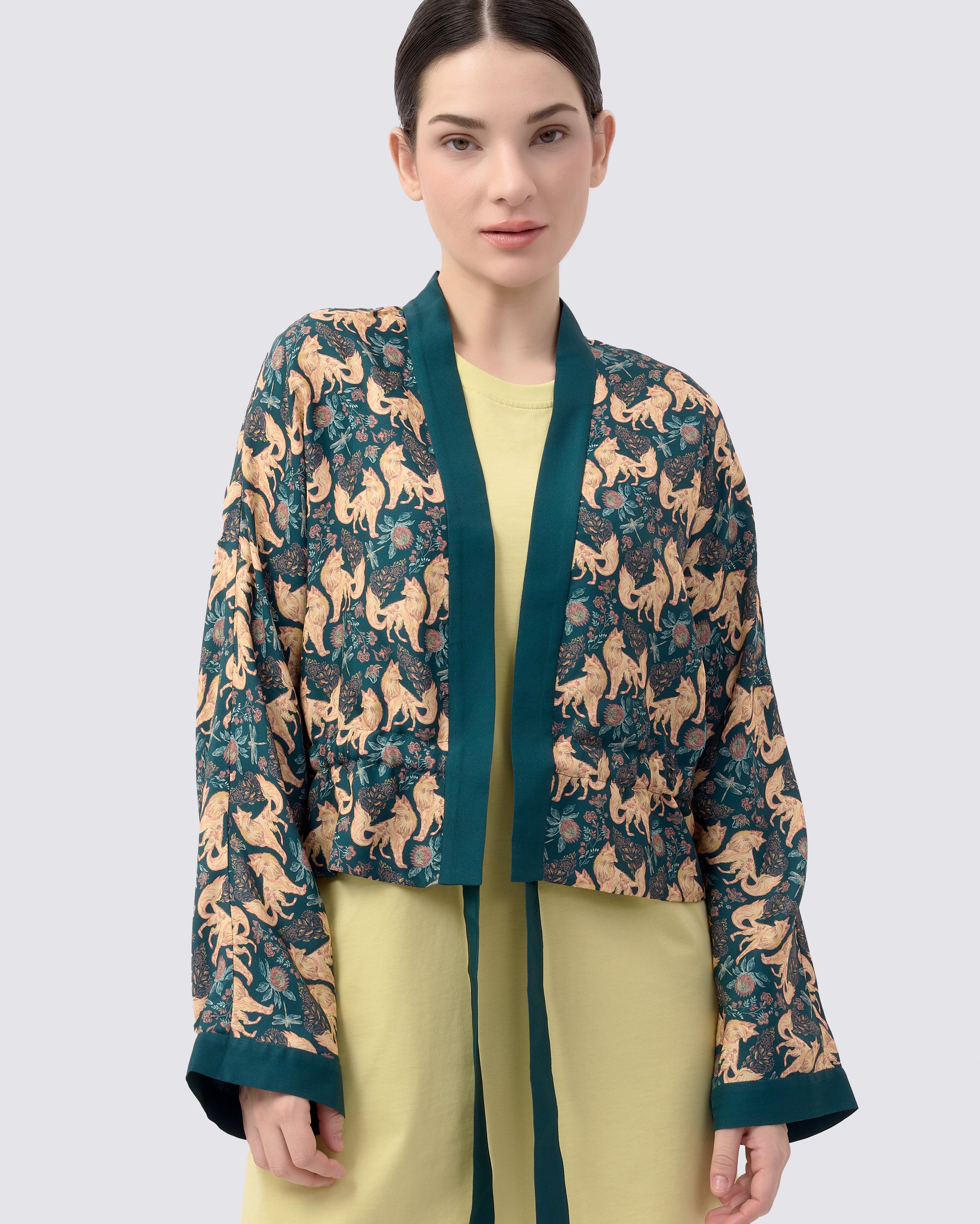 STUDIO QILING | Kitsune Teal Desert Reversible Cropped Kimono