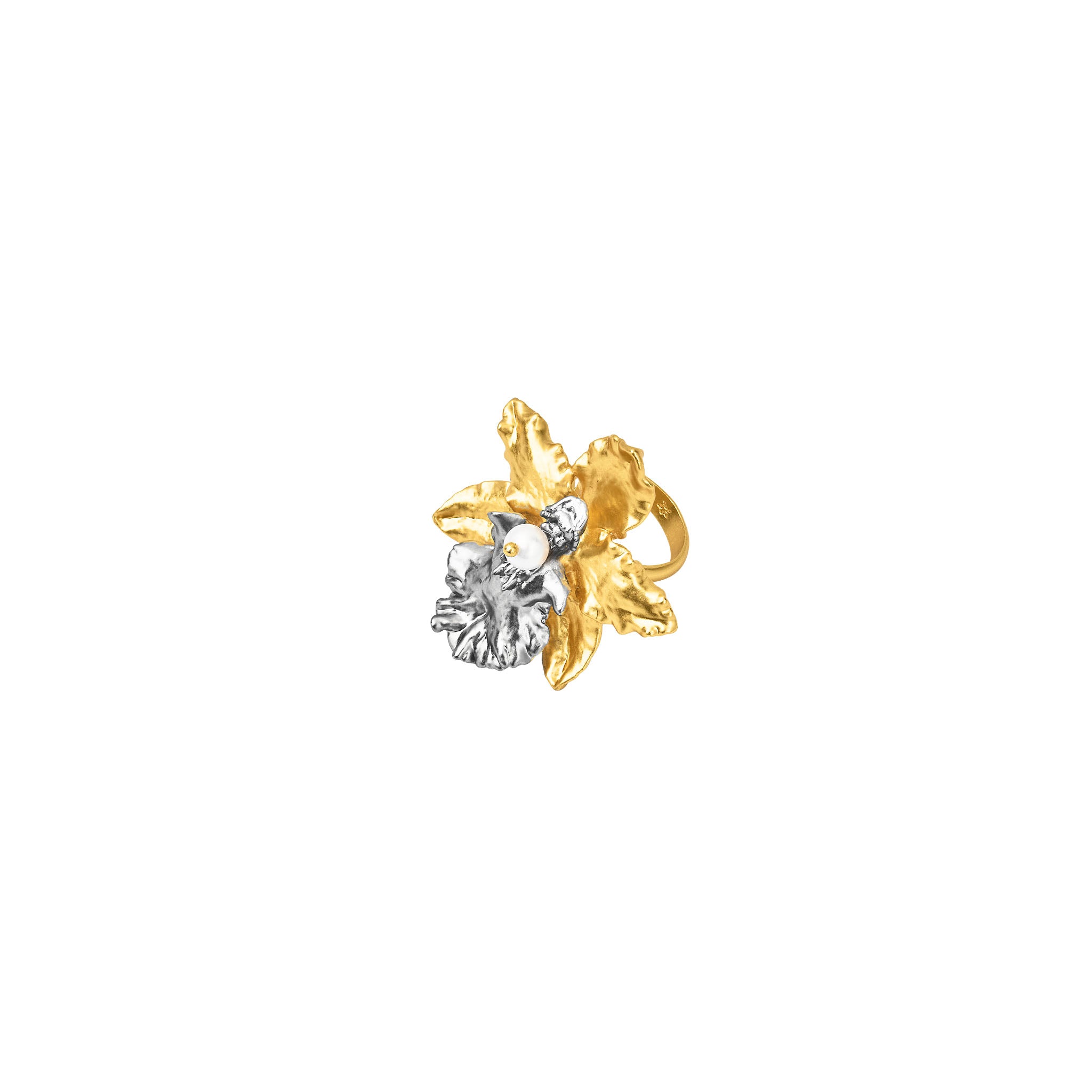 RISIS | Oncidium Orchid Ring in Gold and Palladium with Pearl