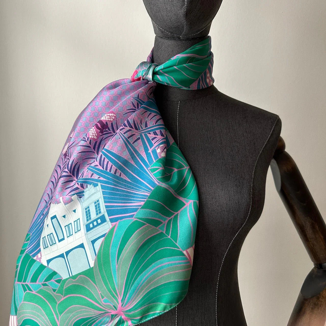 BINARY STYLE | Tropical Art Deco Silk Square Scarf 87x87cm