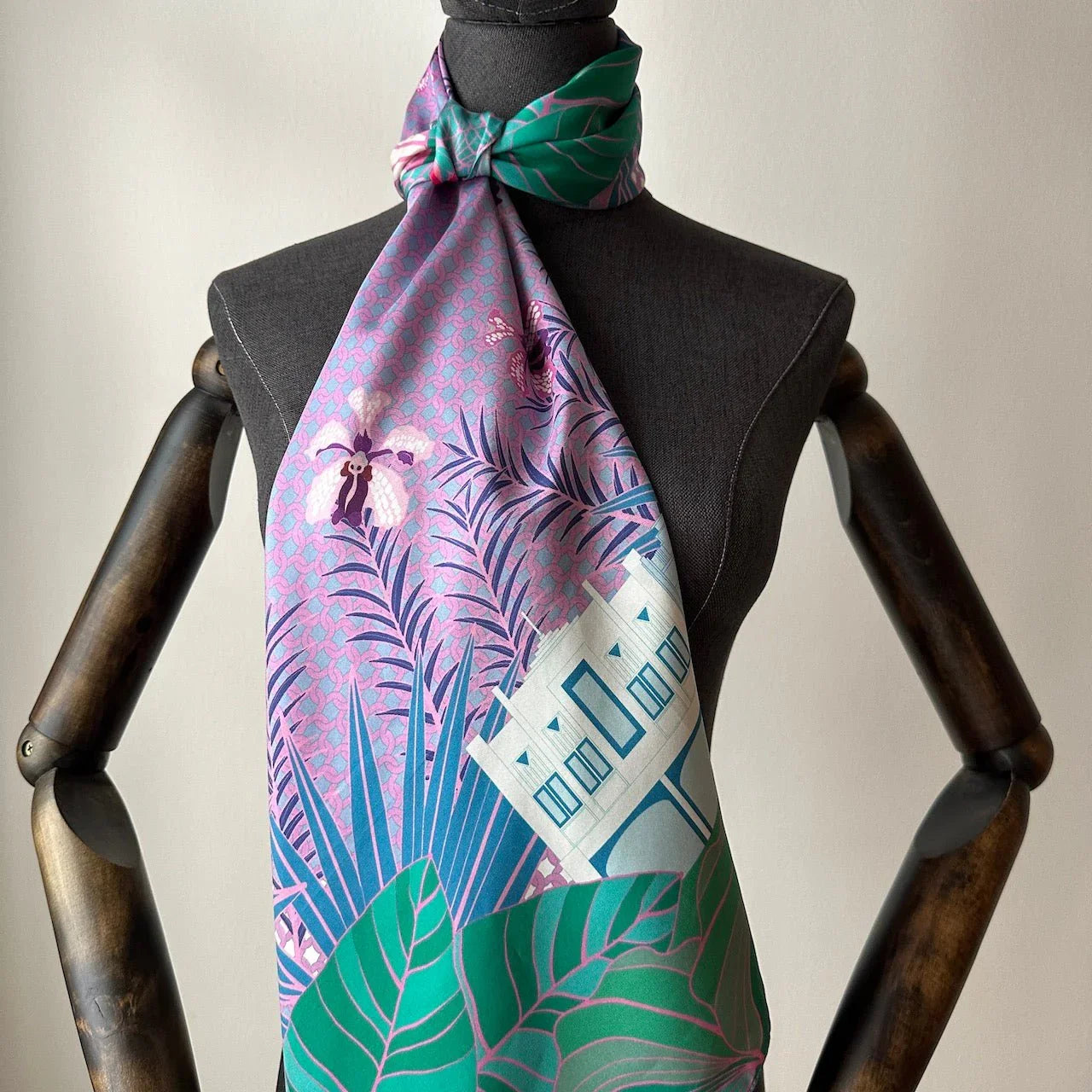 BINARY STYLE | Tropical Art Deco Silk Square Scarf 87x87cm