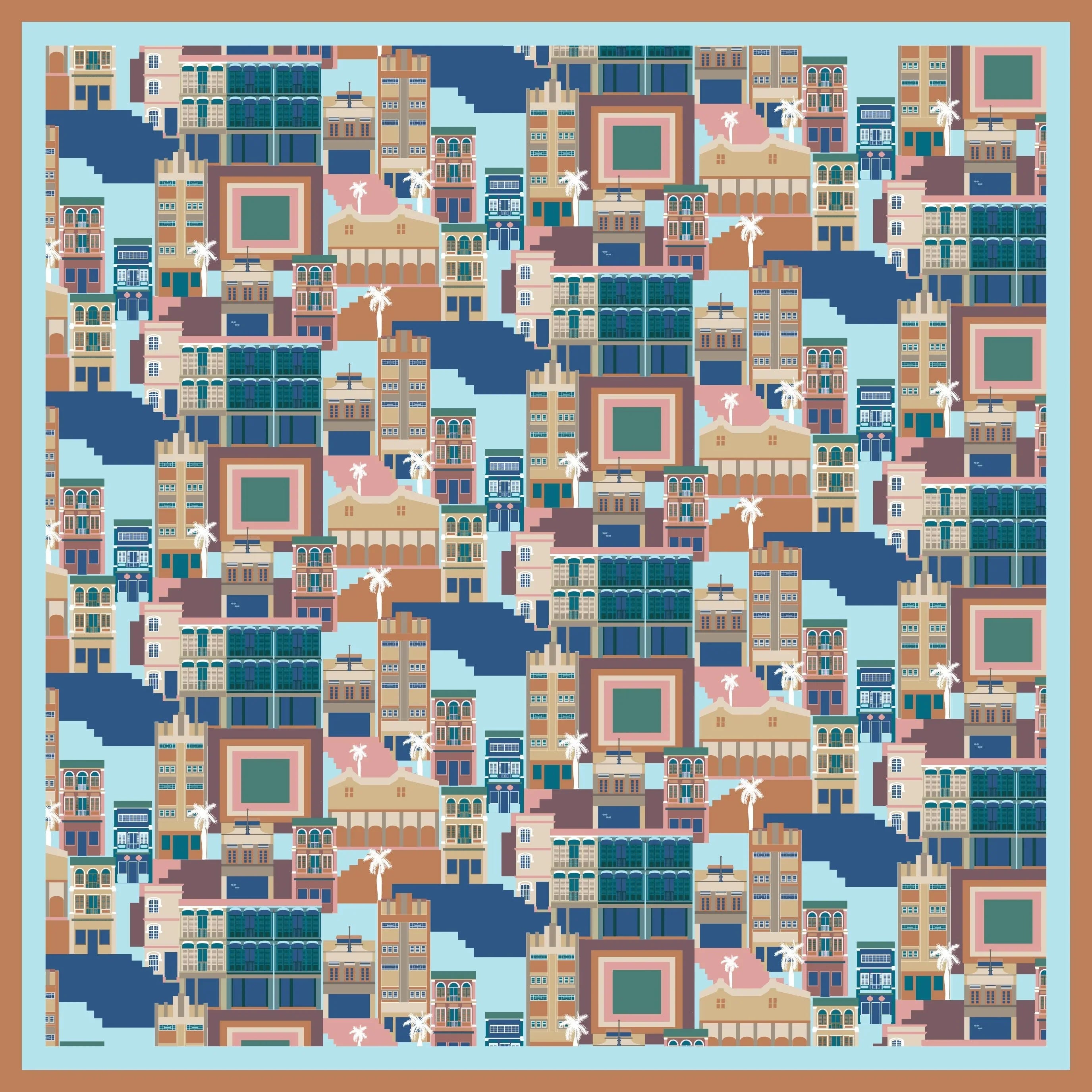 BINARY STYLE | Shophouses Of Singapore 115x115cm Square Scarf
