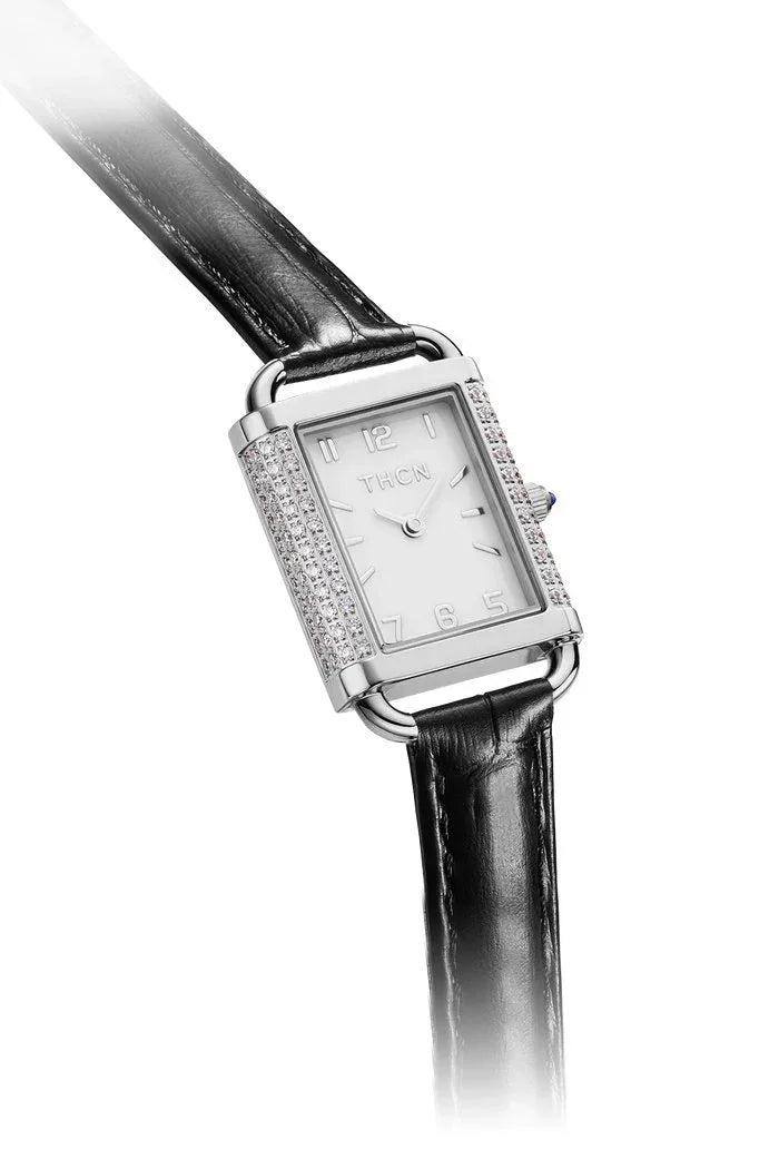 BLACK BY BLUE BRAVE | THCN H· II Eggshell White Dial Black Leather Strap Watch | Silver