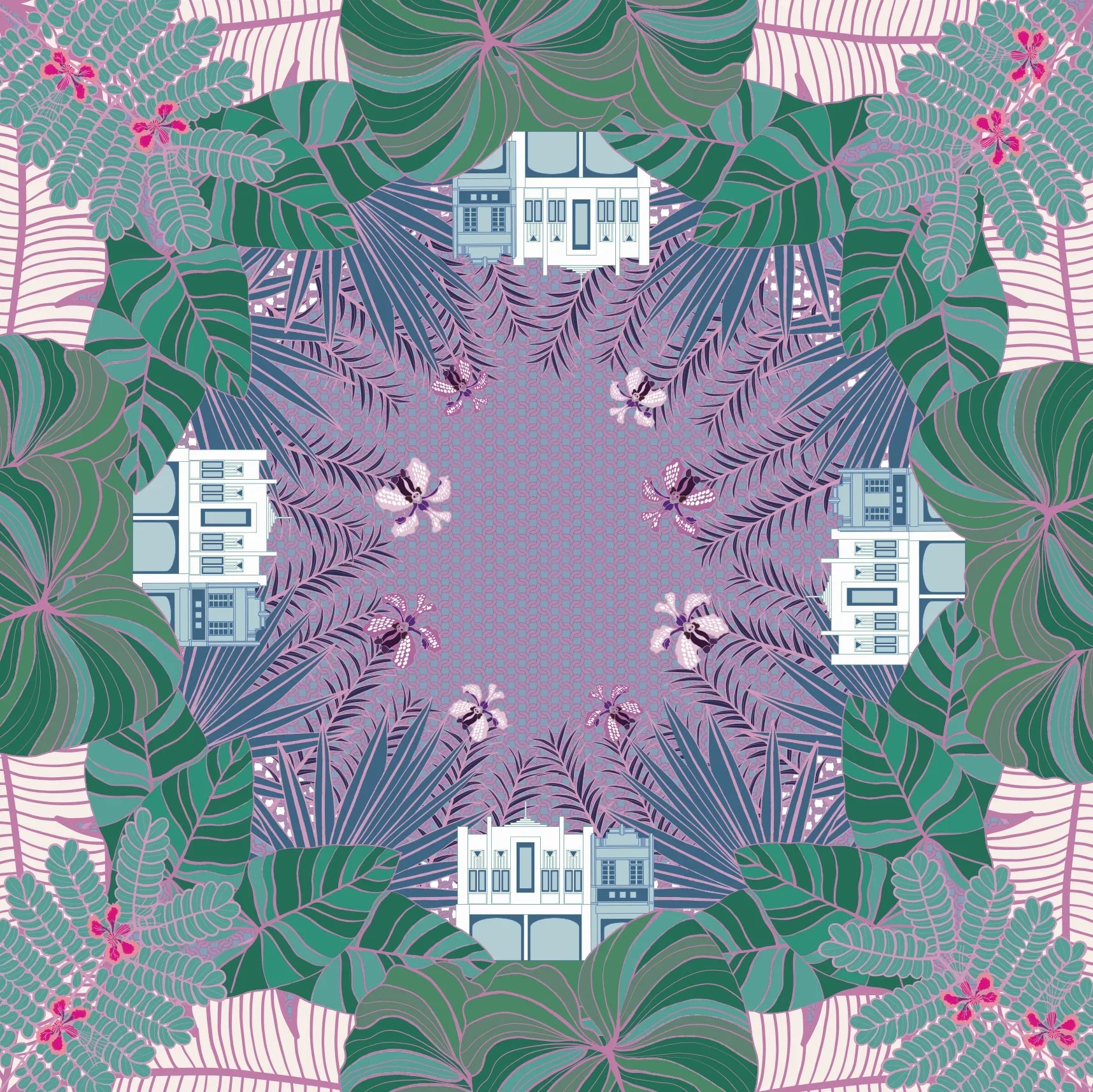 BINARY STYLE | Tropical Art Deco Silk Square Scarf 87x87cm