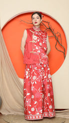 KANZI COLLECTION | Red Cheongsam Floral Vest With Floral Skirt