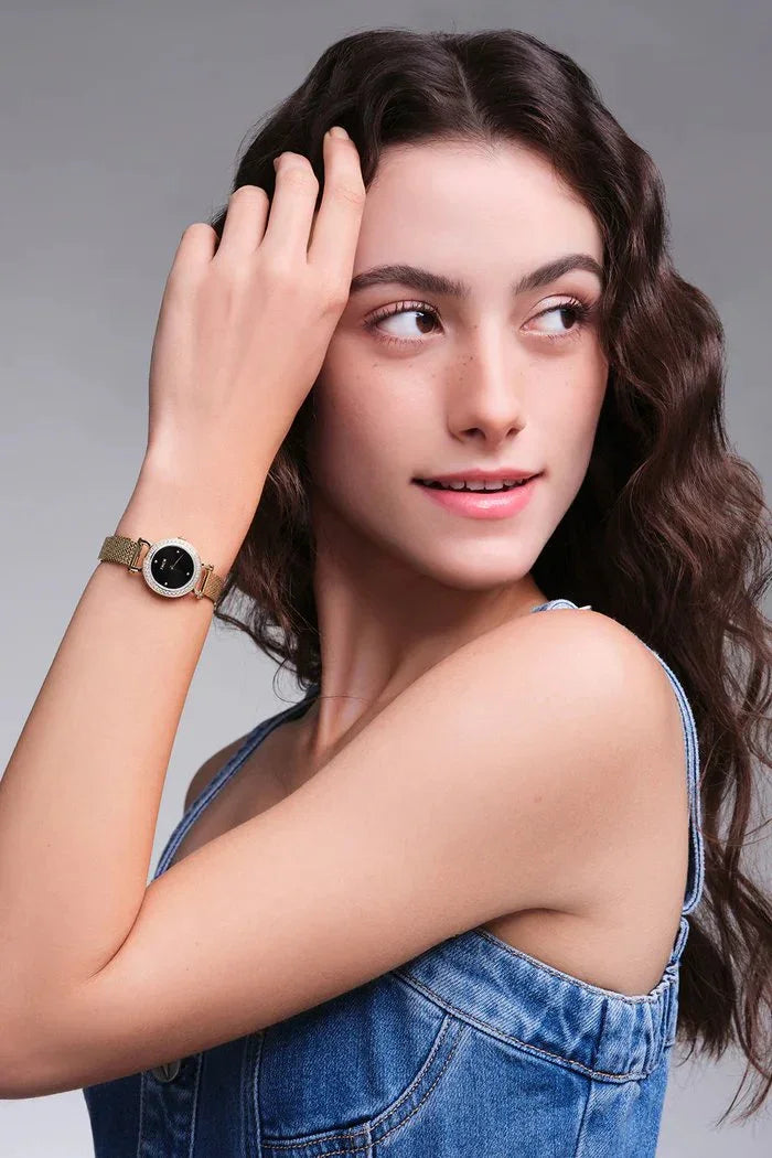 BLACK BY BLUE BRAVE | THCN C· I Reflection Black Dial Gold Mesh Band Watch
