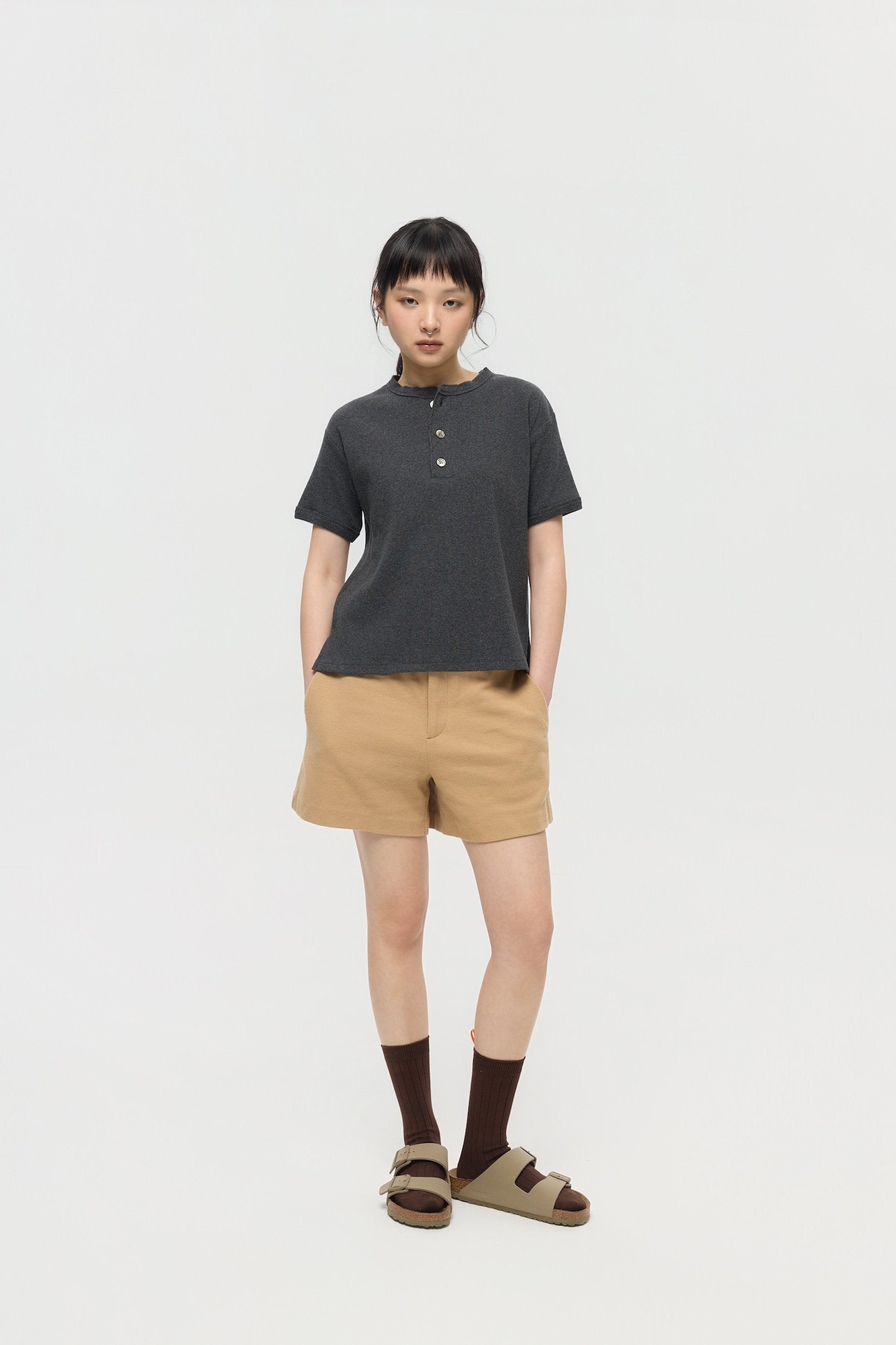 3EIGHTH | Military Henley Tee in Charcoal Marl