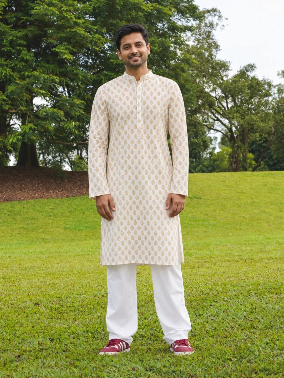 NIMBU | Zoya White & Gold Men Kurta Pajama Set