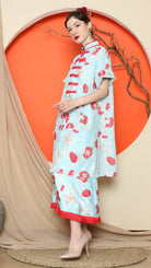 KANZI COLLECTION | Blue Floral Cheongsam Skirt Set