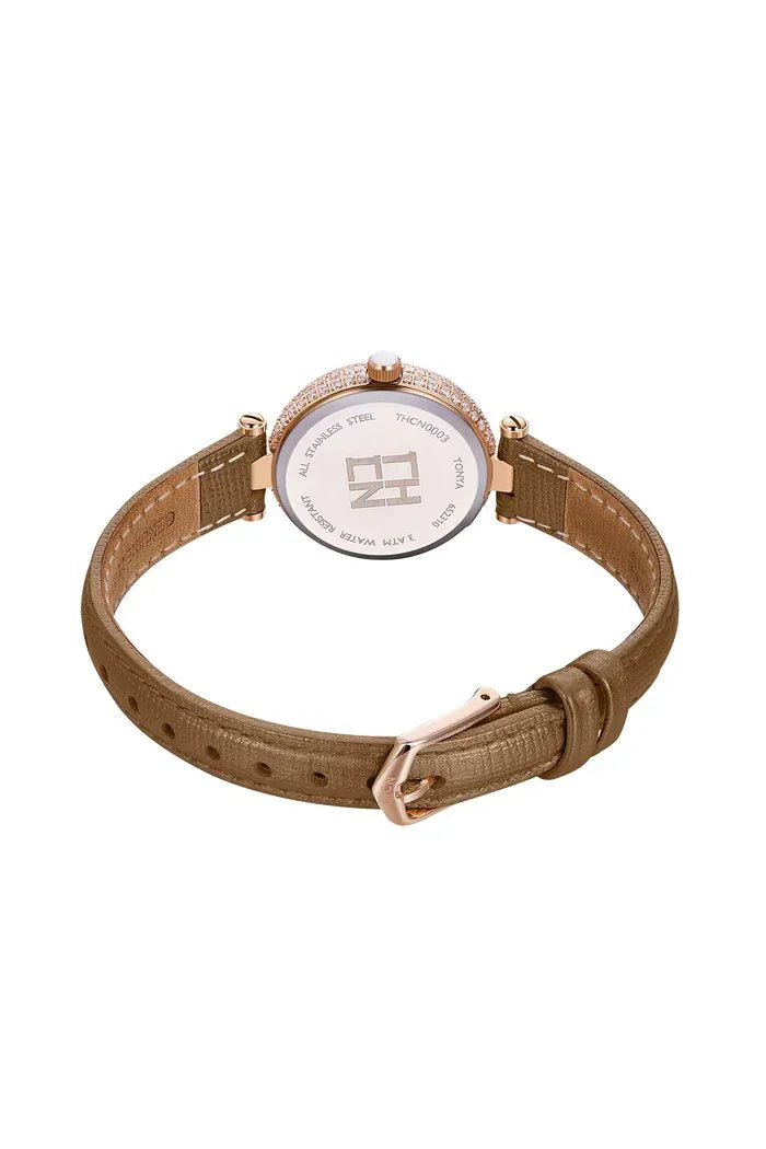 BLACK BY BLUE BRAVE | THCN T· I Mother-of-Pearl Dial Brown Leather Strap Watch