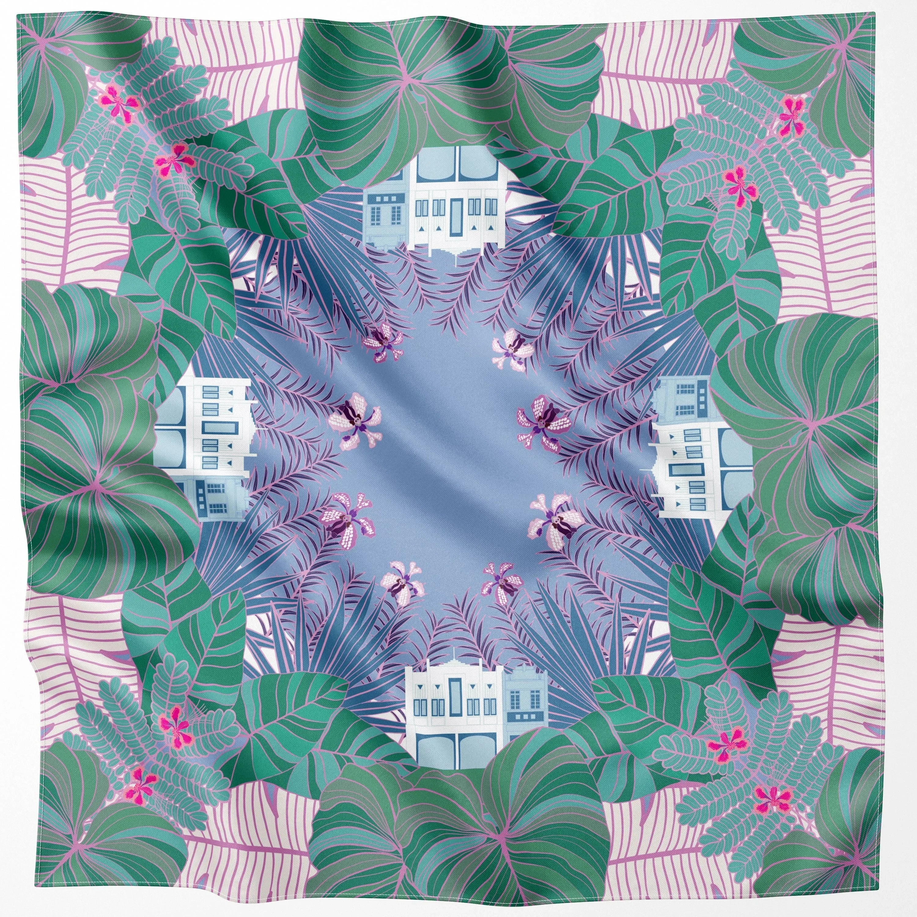 BINARY STYLE | Tropical Art Deco Silk Square Scarf 87x87cm