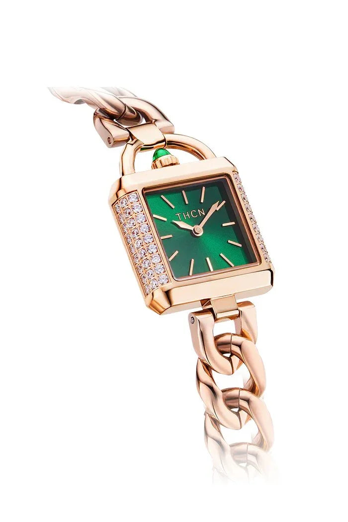 BLACK BY BLUE BRAVE | THCN C· II Green Sunray Dial Rose Gold Chain-Link Watch