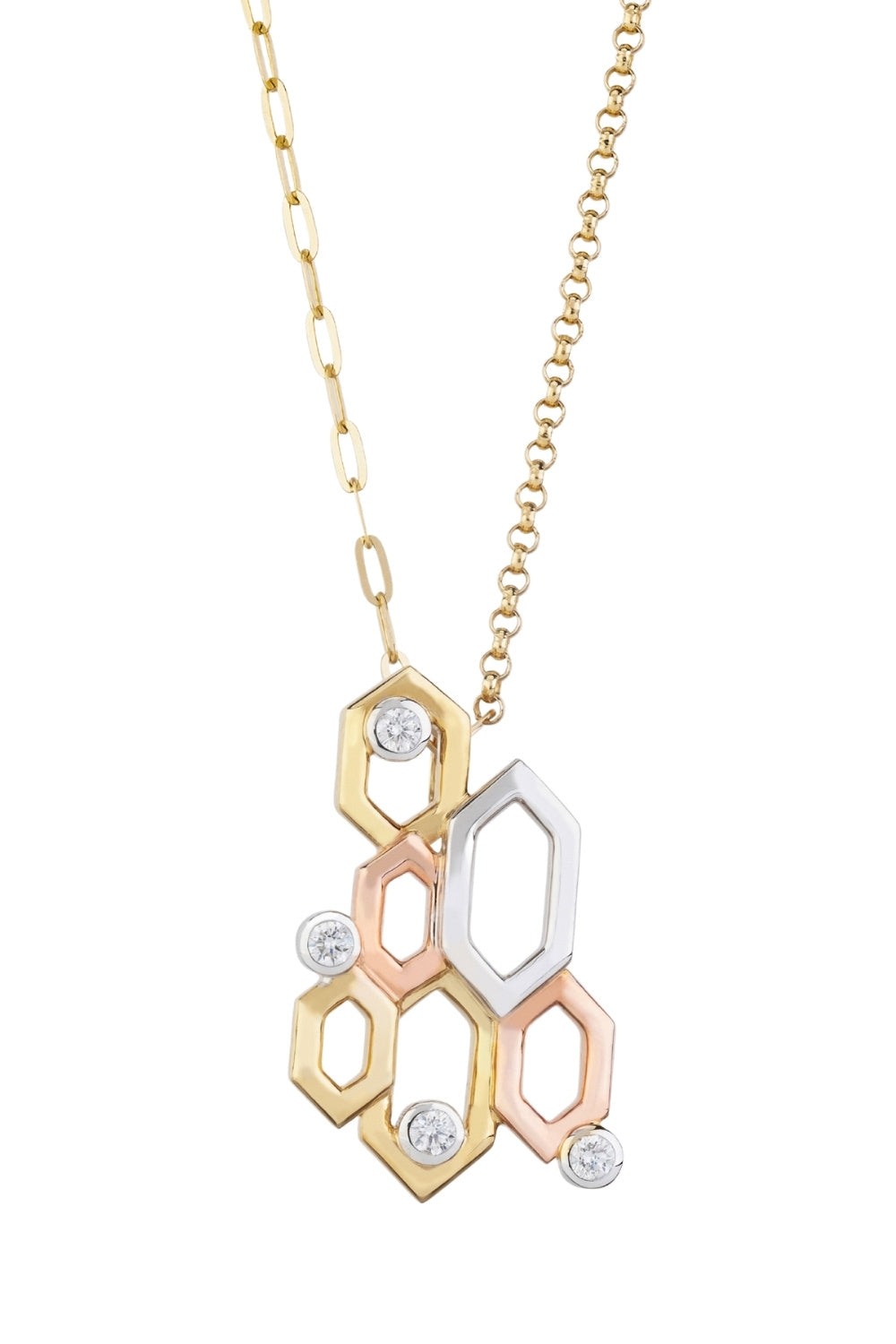 CREATIVE JEWELLERY STUDIO | 18k 3-Tone Gold & Diamond Honeycomb Pendant Necklace by Royada Jewelry