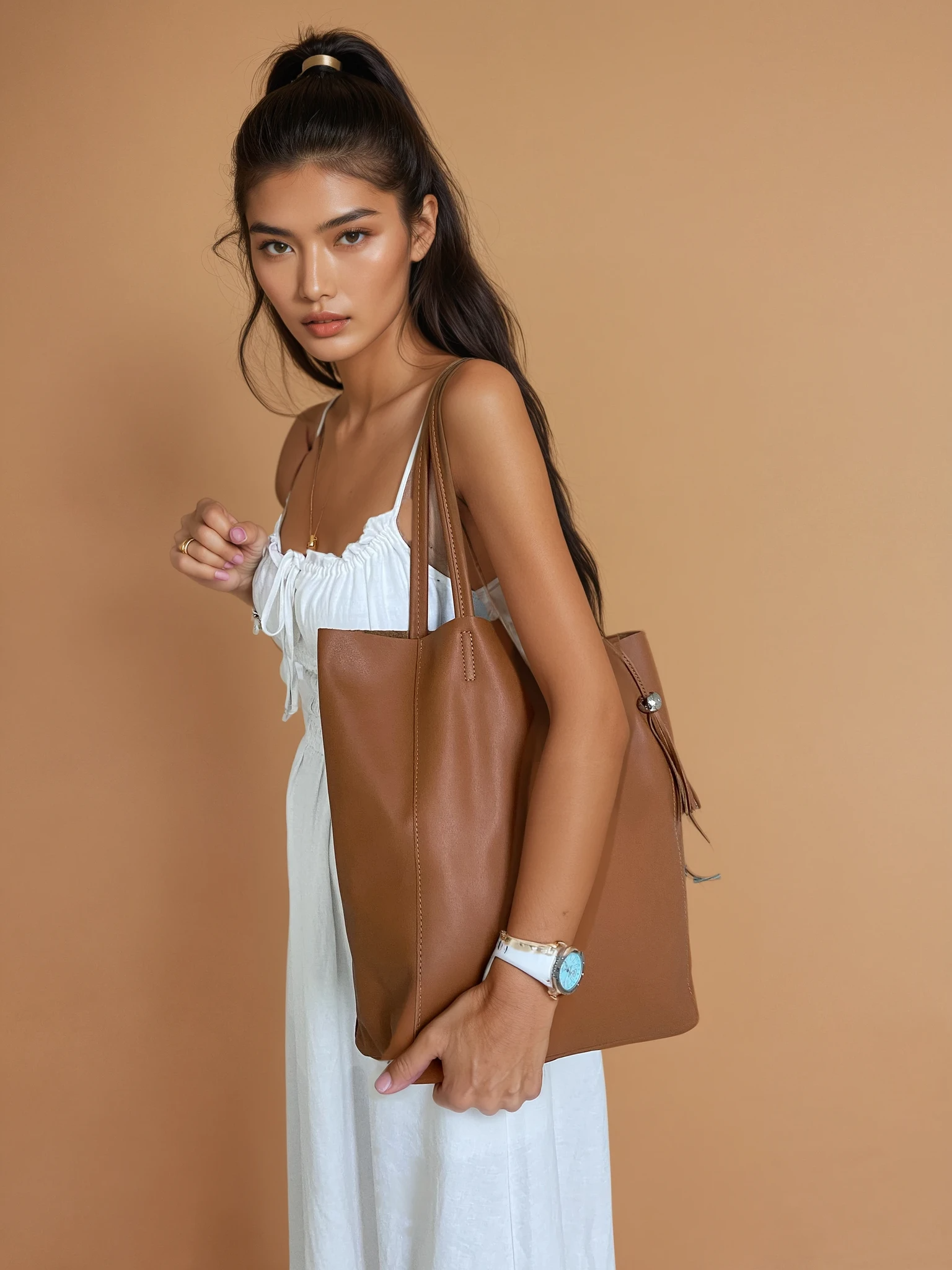 DESTI SAINT | Italian Leather Shopper - Chestnut