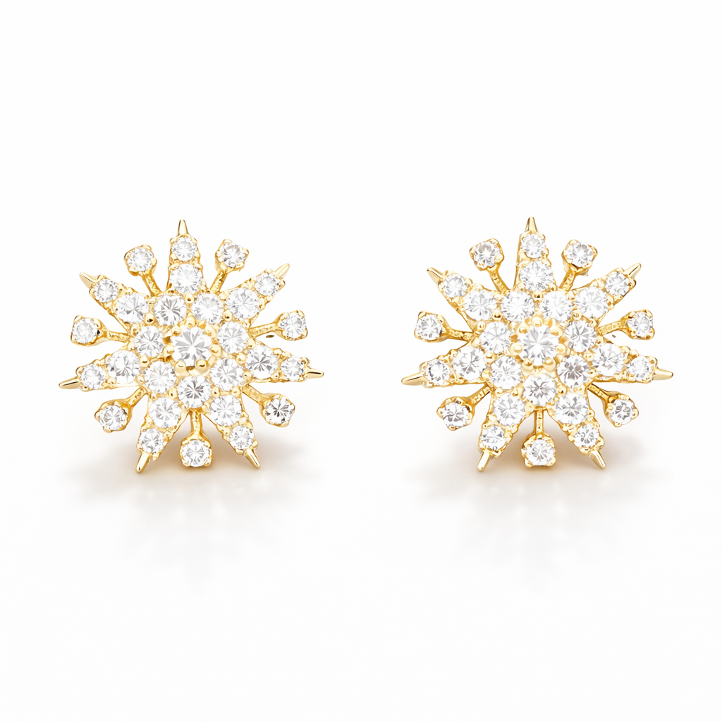 FOUNDATION JEWELLERS | 750 Y/G Peranakan Natural Diamond Stud Earrings "Star" 5.50gm D58-1.26ct