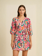 NIMBU | Havana White Rainbow Wrap Dress in Cotton