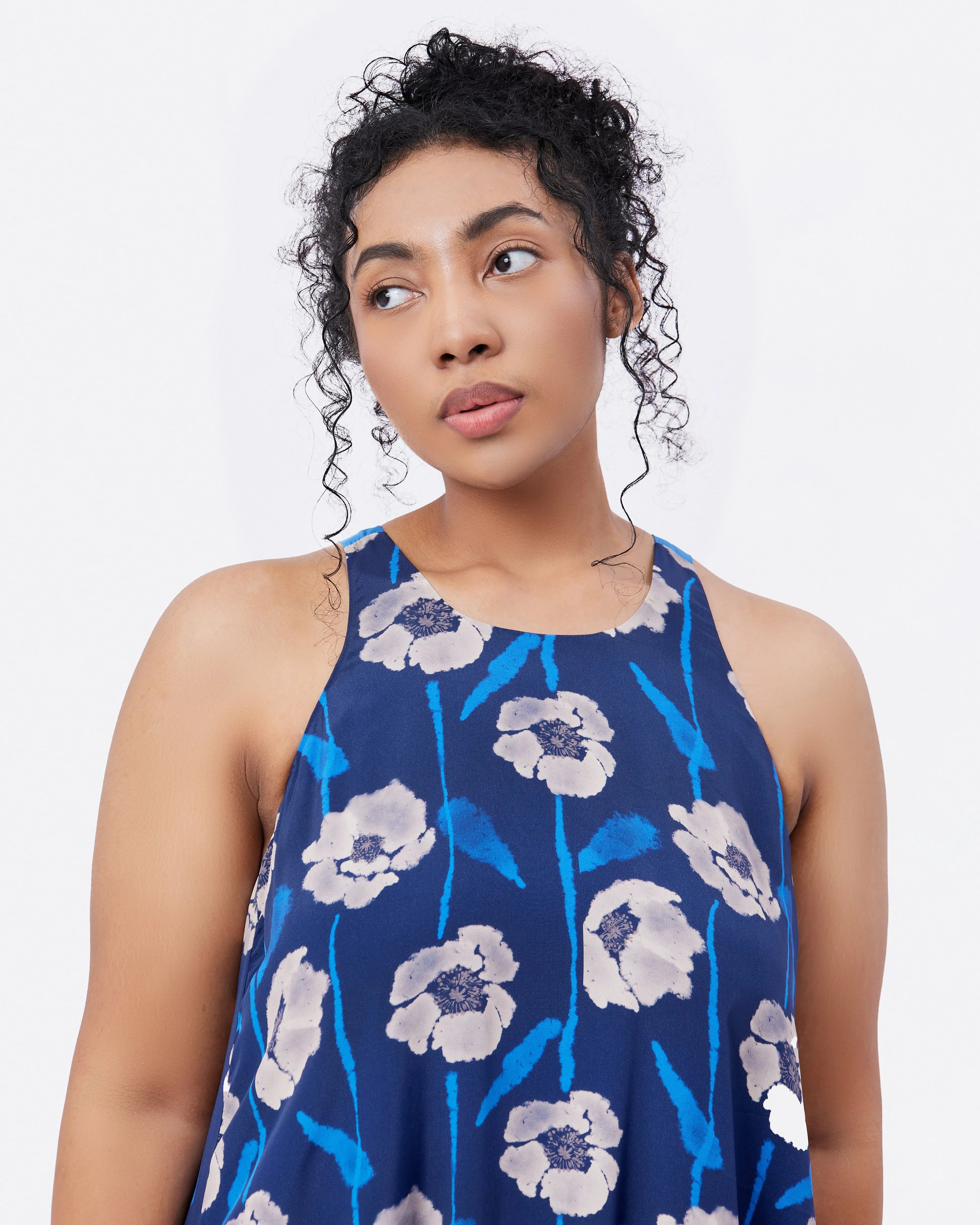 STUDIO QILING | Dancing Poppies Moonlight Reversible Silk Blend Maxi Dress
