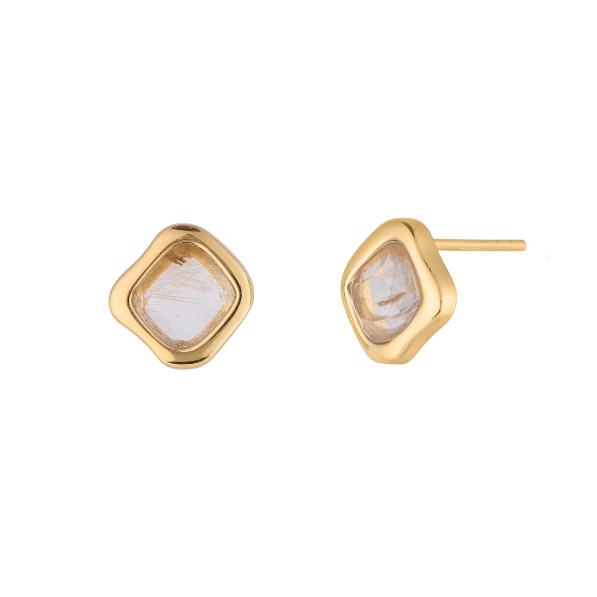 RINA LEE | Golden Rutile Quartz Stud Earrings | 18K Gold Vermeil