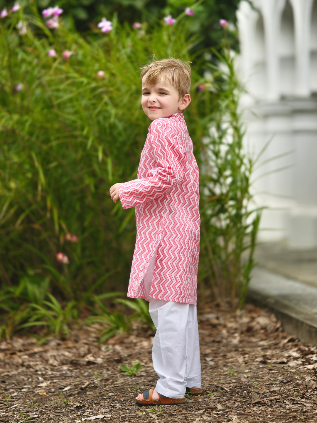 NIMBU | Devi Pink Handblock Zigzag Print Kurta Pajama