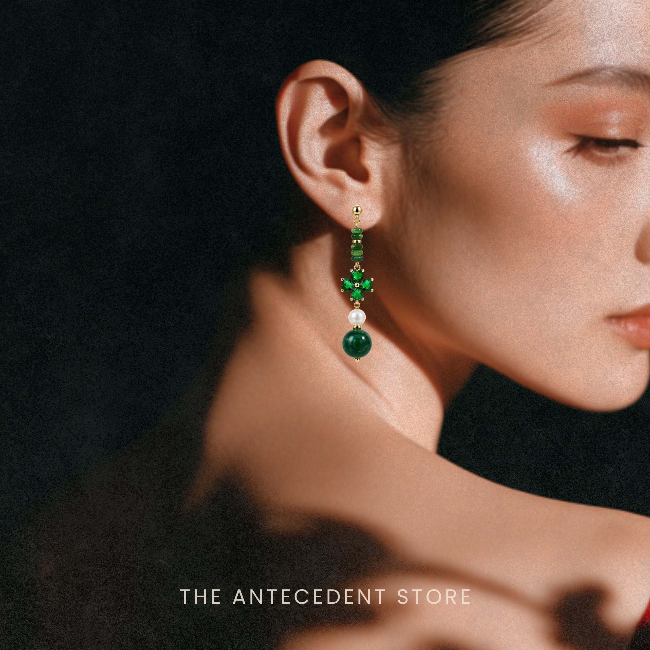 THE ANTECEDENT STORE | Four-Leaf Clover Green Crystal Earrings