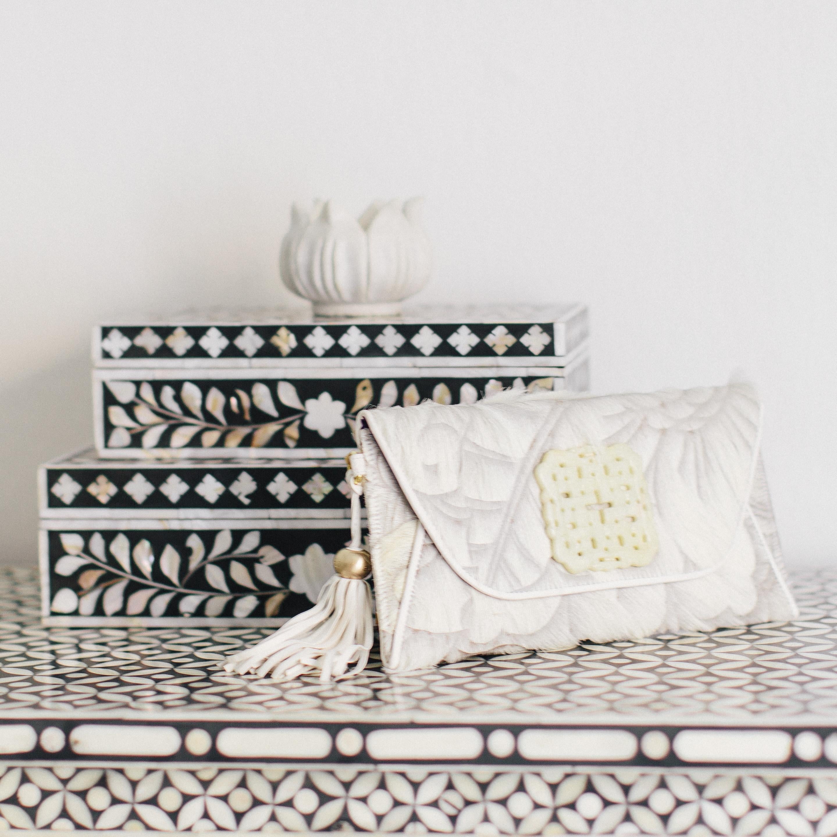 DESTI SAINT | Hand Etched Leather Envelope With Howlite Ingot