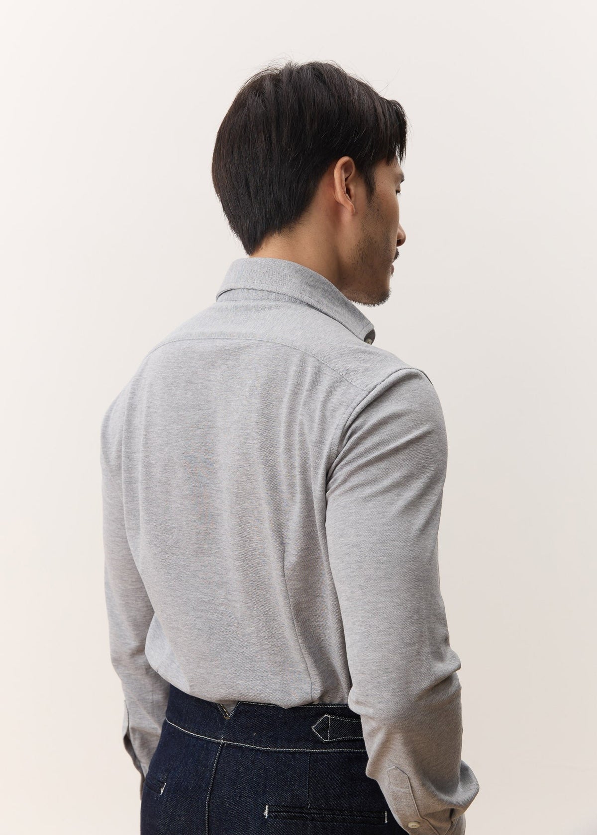 HOUSE OF ANON | Theo Spread Collar Long Sleeve Polo, Pique