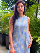 NIMBU | Luna Slit Women's Dress In Blue Yellow Stripes