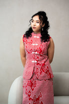 STUDIO GYPSIED | Batik Sleeveless Mandarin Blouse In Tumbuh Saga Seed Red