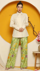 KANZI COLLECTION | Cheongsam Shirt With Green Flower Pants Set