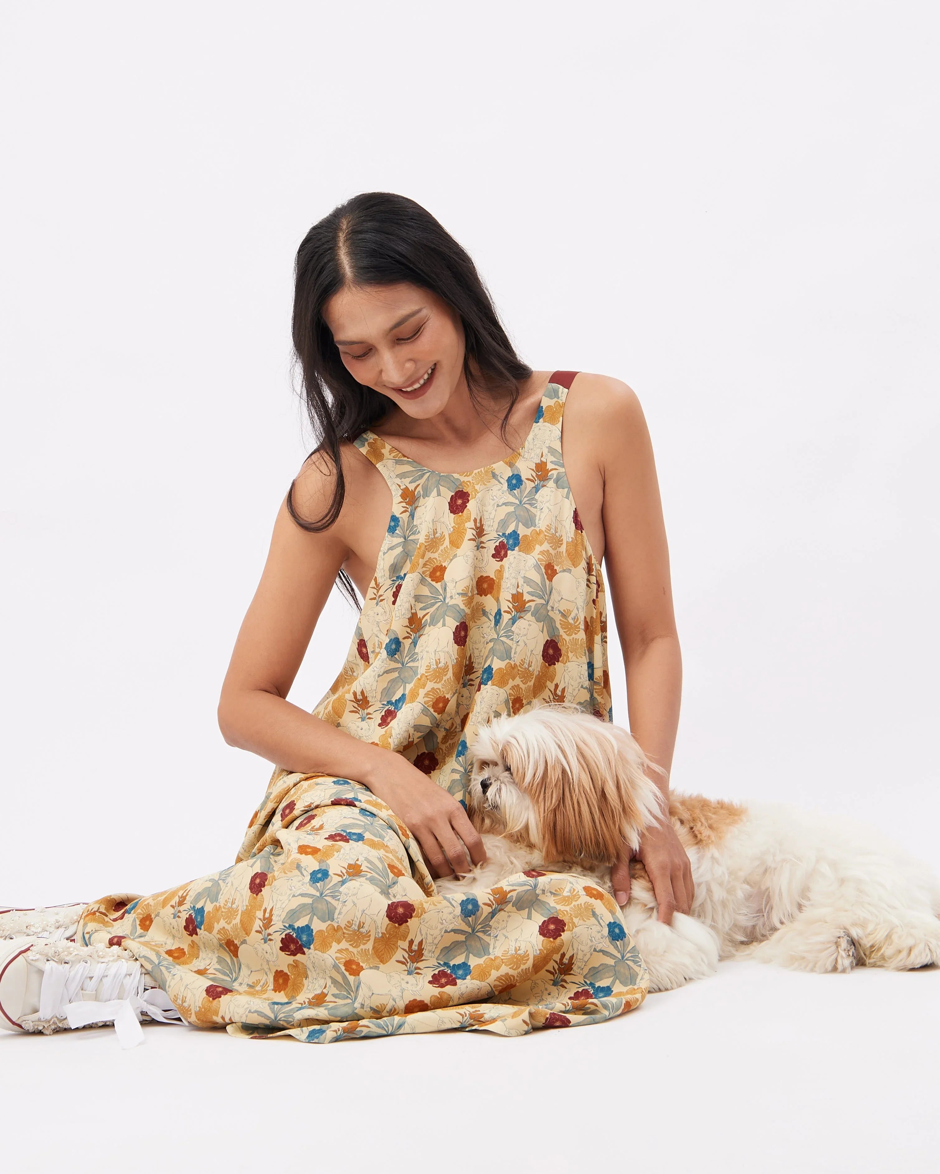 STUDIO QILING | Elephant Woods Reversible Silk Blend Maxi Dress