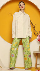 KANZI COLLECTION | Cheongsam Shirt With Green Flower Pants Set