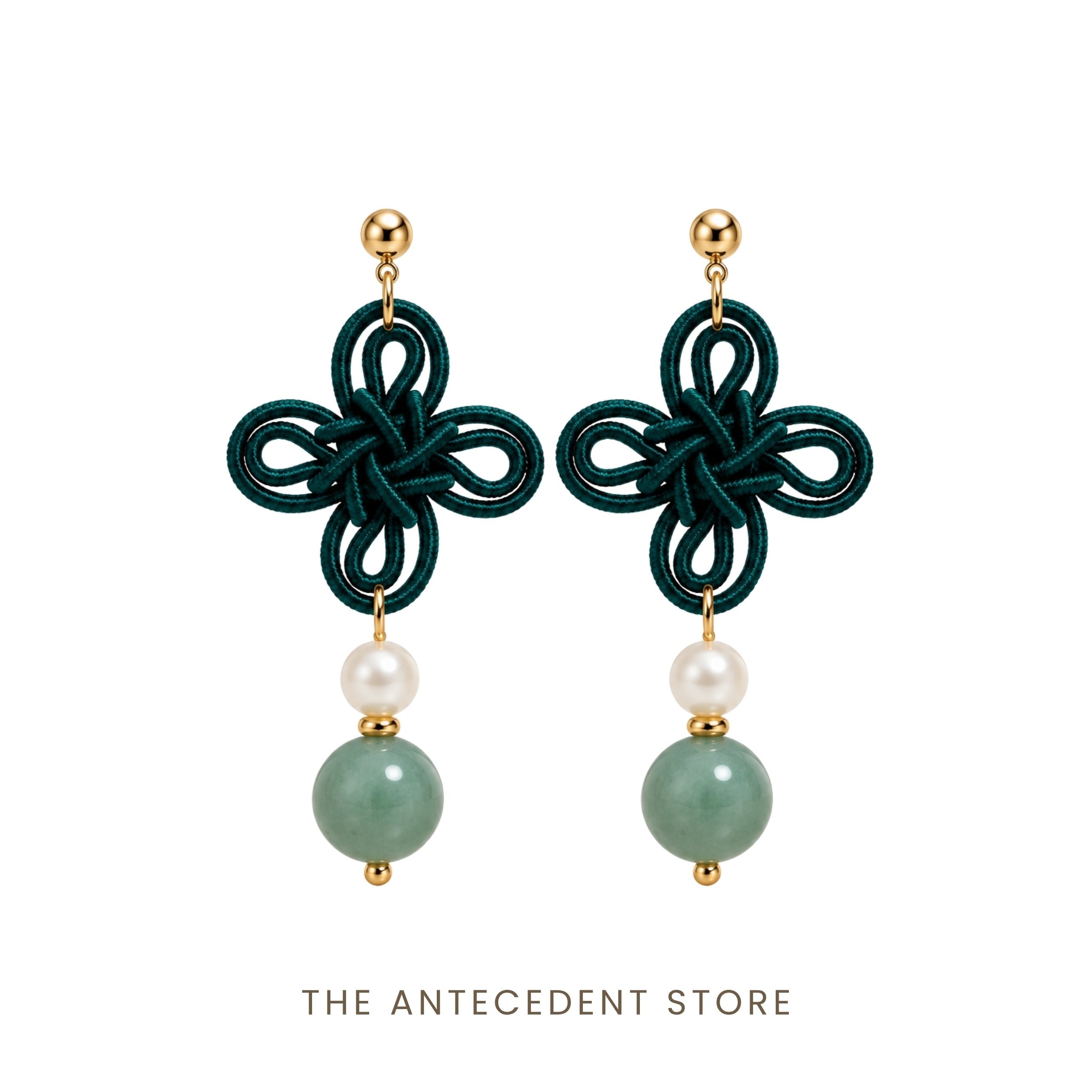 THE ANTECEDENT STORE | 吉祥结 | Statement Auspicious Knot with Green Aventurine Earrings