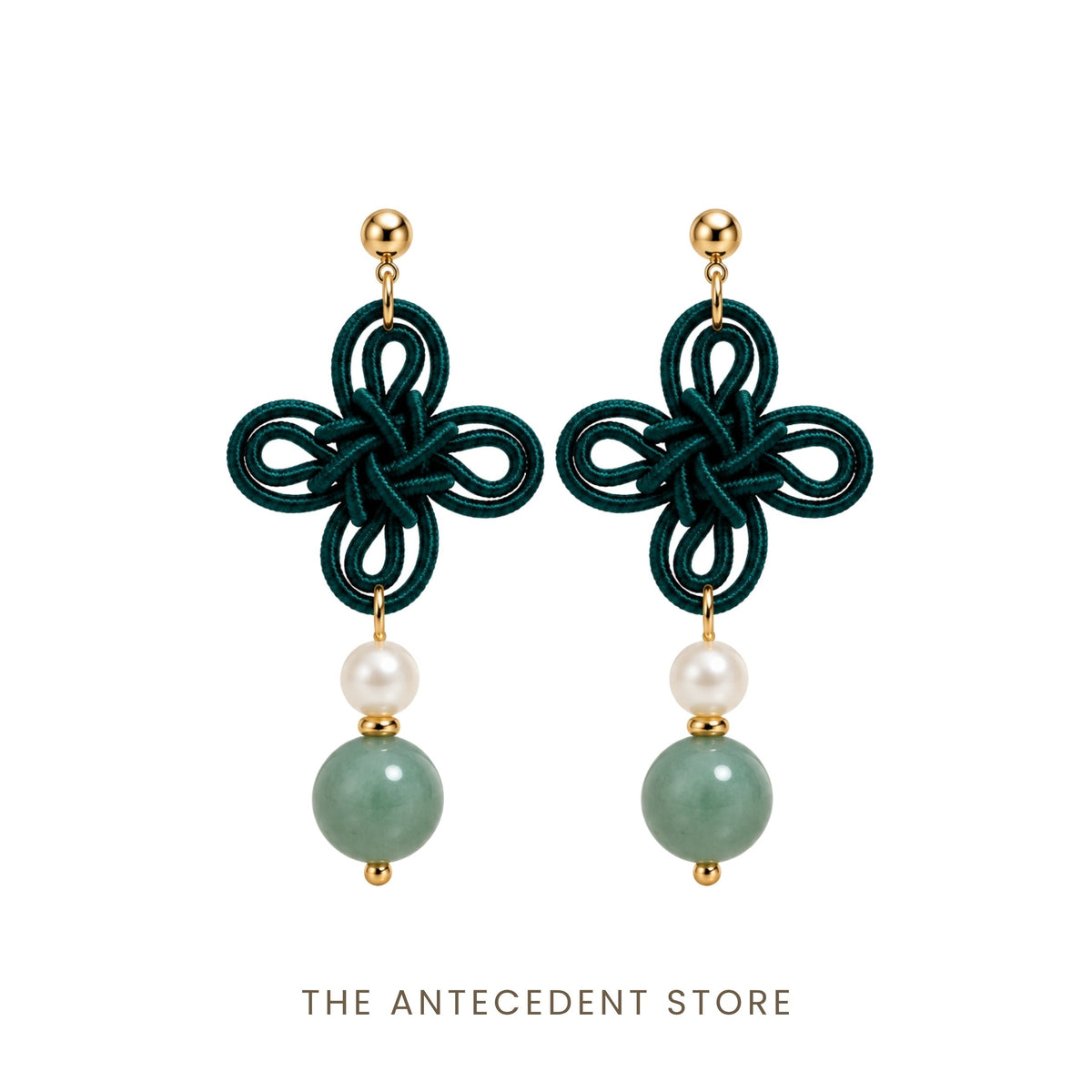 THE ANTECEDENT STORE | 吉祥结 | Statement Auspicious Knot with Green Aventurine Earrings