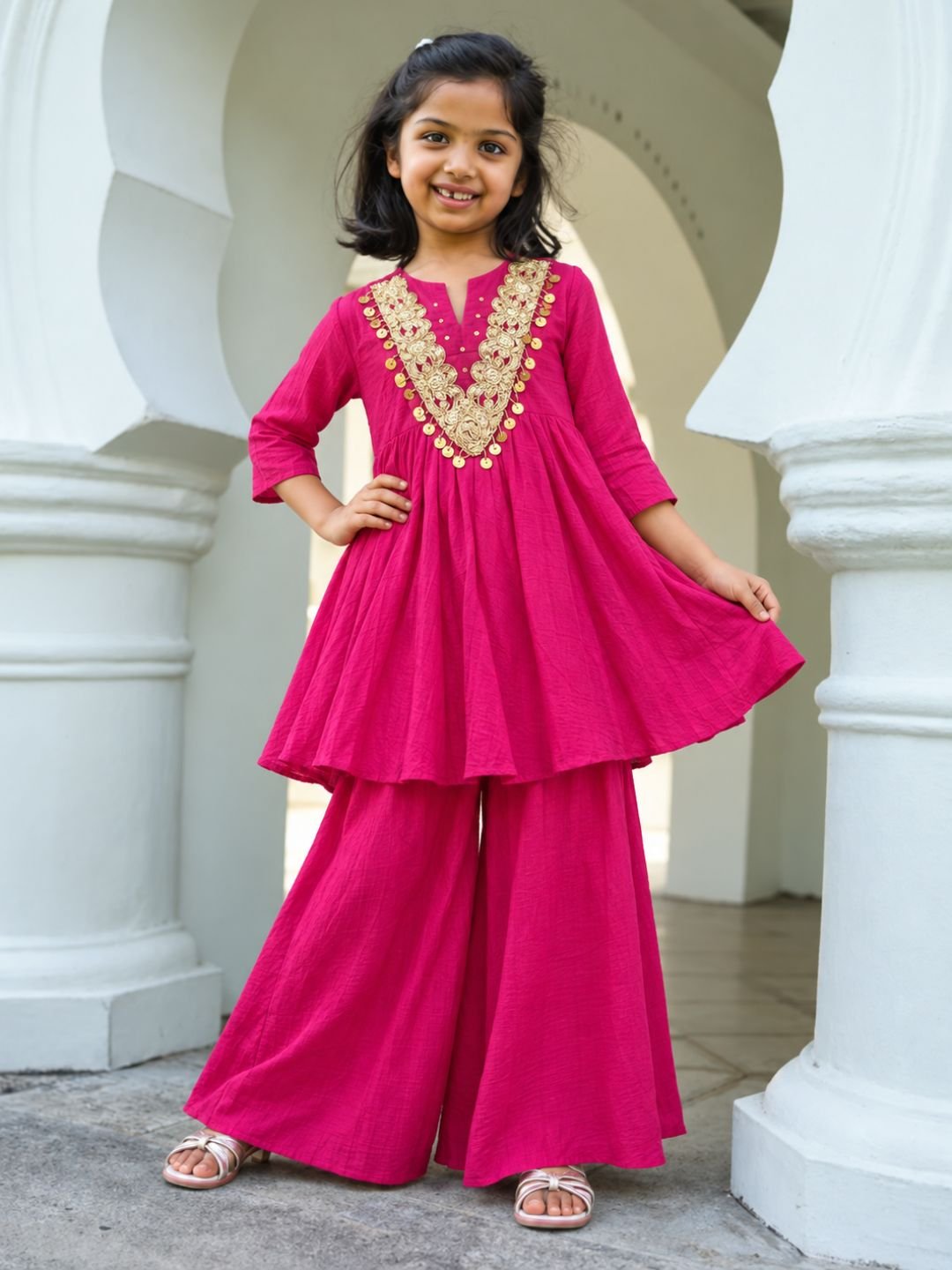 NIMBU | Pari Rani Pink Girls Flared Palazzo Set