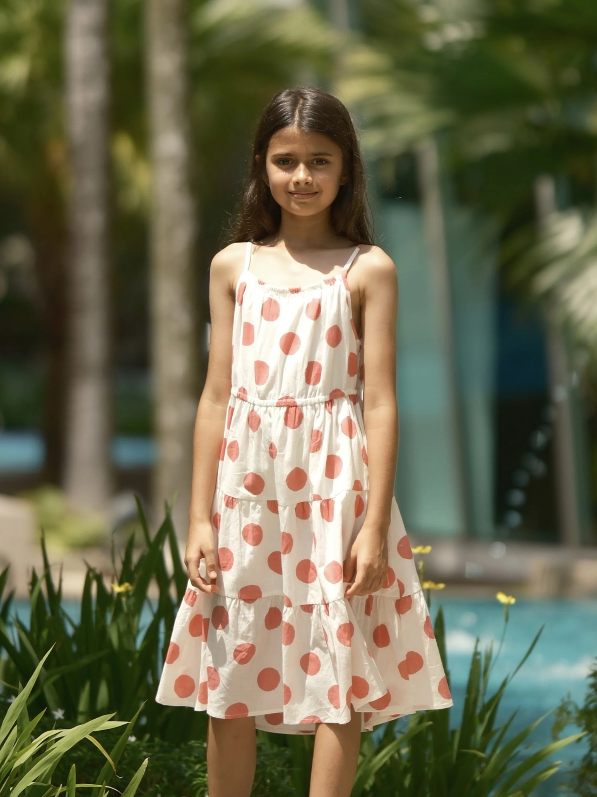 NIMBU | Sasha Pink Polka Girls Long Dress in Cotton