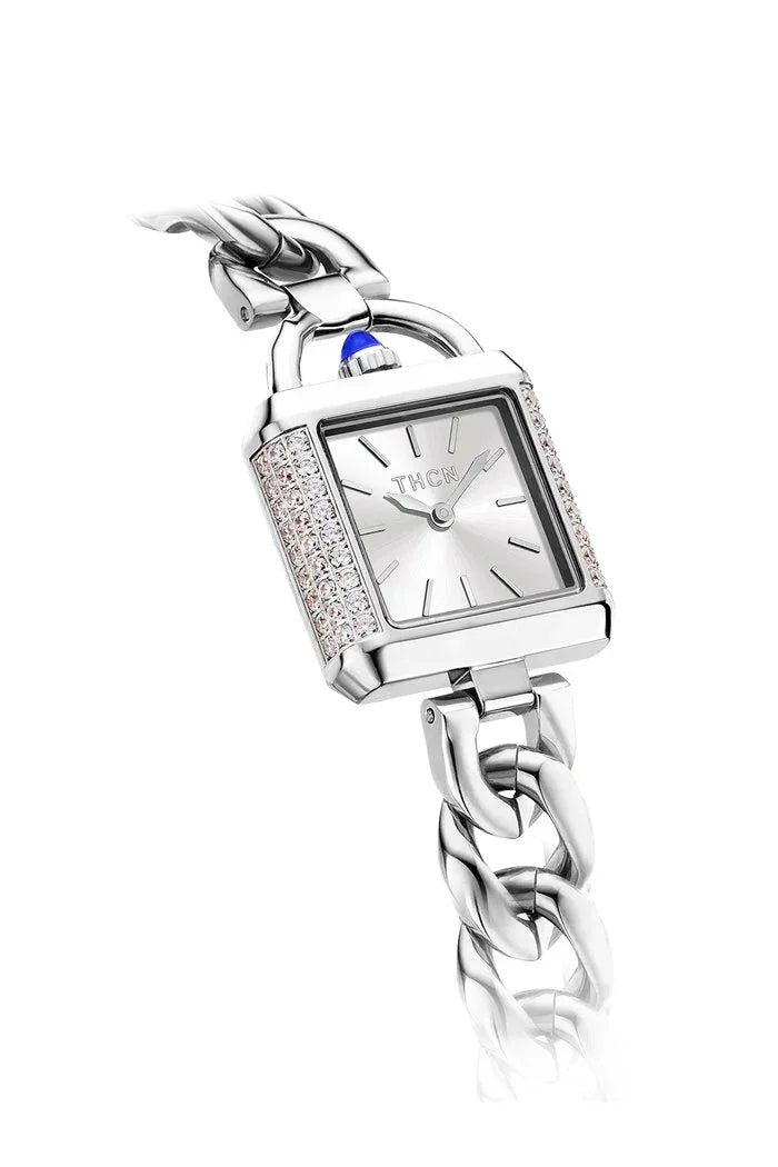BLACK BY BLUE BRAVE | THCN C· II White Sunray· Silver Chain-Link Watch